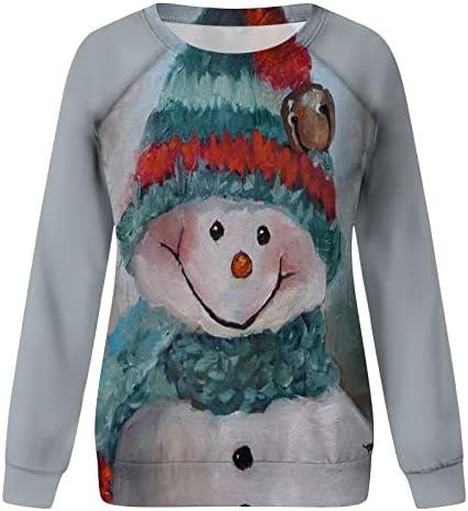 Xiaojmake Tops de Natal femininos fofos de boneco de neve fofos moletons moletons casuais de manga comprida pescoço de pullover