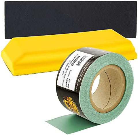 Dura-Gold Pro Série Retângulo 10 X 2-3/4 Padra de bloco de lixamento manual com suporte de gancho e loop e adaptador PSA Pad & 2000 Grit Green Landpaper Roll, 2-3/4 de largura, 12 jardas de comprimento