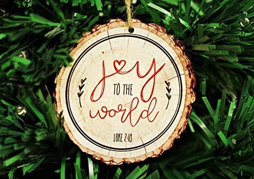 Alegria para o mundo Lucas 2:10 Ornamento de árvore de Natal de madeira impressa, 3 1/2 polegada