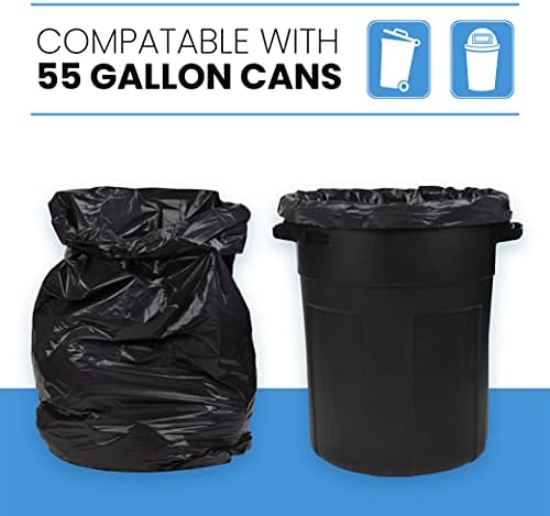 Sacos de lixo de 55 galões de 55 galões, 35 x 55 ”grandes sacos de lixo preto industrial - sacos de lixo ao ar livre de 55 galões