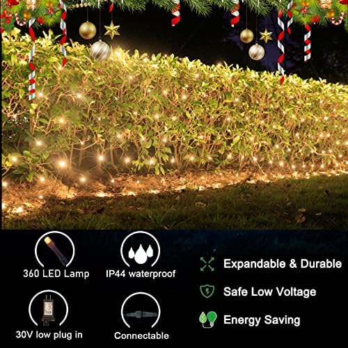 Luzes de rede 360LED, 21 pés x 5 pés de Natal conectáveis ​​Luzes de malha de cordas ao ar livre com função de memória, 8 modos