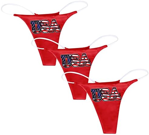Sexy G-String Thong for Women 3 Pack Pack sem costura cinta baixa cintura 4 de julho Briefas de bandeira americana respirável suave T-back