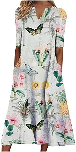 Vestidos para mulheres vestido de camiseta floral com pescoço v vestidos casuais casuais de verão com bolsos vestidos de praia