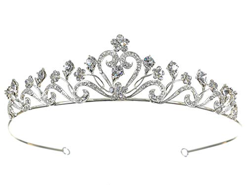 Samky Flower Ribbon Bridal Tiara Crown - CRISTAIS CLAROS PLATAÇÃO DE PRATA T644