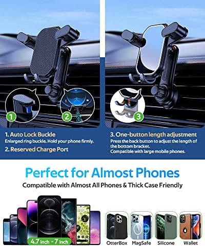 XIUWK Não bloqueando o suporte de telefone para ventilação para ventilação de carro, montagem universal de telefone para 4,7-7 polegadas de smartphone 360 ​​° Ajustável nunca cair