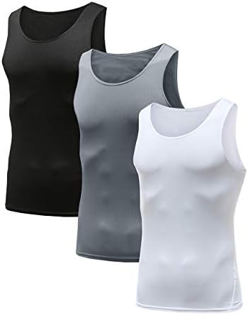 Tampa de compressão sem mangas de 3 ou 4 de pacote masculina hibety, camada de base camisas de compressão seco fresco tampas