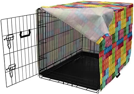 Capa de caixa de cães colorida lunarável, padrão de brinquedo de construção com quadrados Retângulos e círculos design, capa de canil