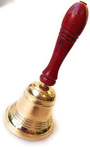 Bell de latão sólido - campainha de mão - jantar de navio ligue para campainha mesa de campainha W Wood Wood Handle - Giftos de campainha de casamento