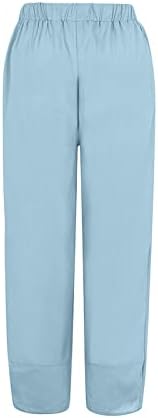 Calças Capri Casual para mulheres de algodão de cintura alta calças de linho de linho de linho floral perna larga de tamanho grande