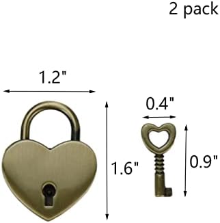 Wealrit 2 Pack Bronze Padlock, cadeado decorativo, cadeado de forma de coração com teclas, cadeado pequeno de metal para mal