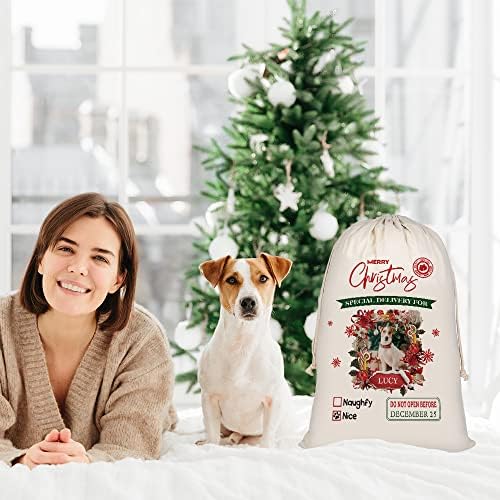Funny Vizsla Santa Sacks Palavras de Natal personalizadas de tecido de cã