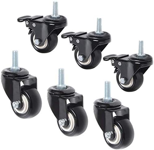 HJRD rodas de rodízio, 6pcsniterers, roda giratória de 1,5 polegada com freio, rodas de bestor duplo sólidas, tronco