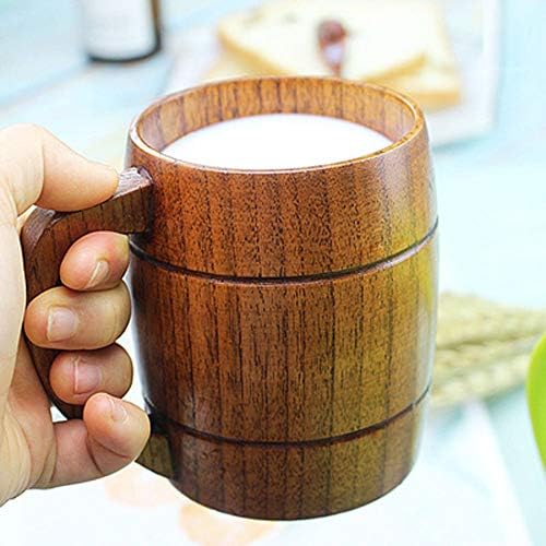 Canecas de cerveja de madeira, xícara de madeira retro marrom retro marrom de primeira qualidade com alça para beber chá de chá