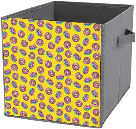 Nudquio Cartoon Donut amarelo Dobrando caixas de armazenamento caixas colapsíveis Cubo de tecido Organizador simples com alças