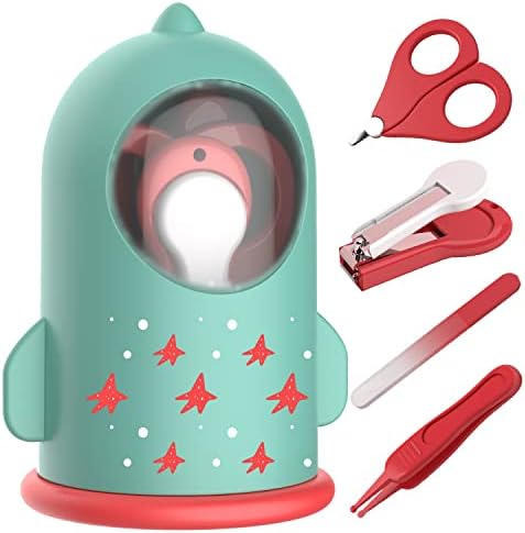 Clipper de unhas de bebê, arquivo de unhas, kit de preparação para bebês, tesoura, Clippers & Tweezer 4-in-1 Kit de cuidados com o berçário com estojo de foguete fofo para recém-nascido, infantil e criança