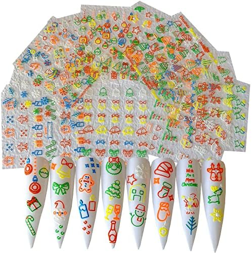 Nail angel 12heets unha adesiva adesiva folha de adesivos 3d estilos de natal coloridos adesivos de feriado na unha
