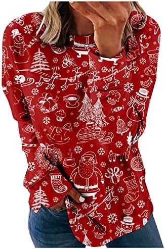 Akollsppnsy feminino moletons gráficos de barco pescoço Merry Christmas camise