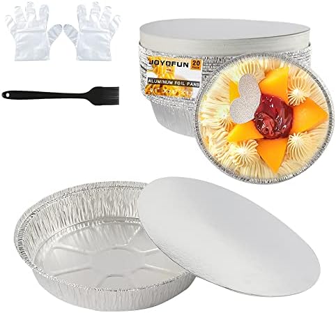 Joyofun 9 ”redonda de torta de papel alumínio com tampas, recipientes descartáveis ​​de 20 pacotes folhas com escova