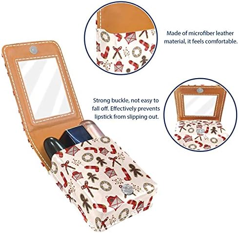 Caixa de batom com espelho vermelho de natal de natal pão de gengibre lip brighsher portátil batom de batom caixa