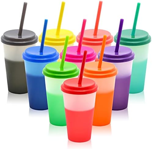 FIEKEICC CUPAS DE CORA COLAÇÃO COM TIDAS E PERODOS, 10PCS 12 onças de copos de plástico reutilizável com tampa e palha, copo