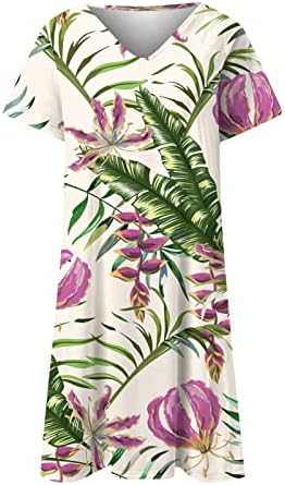 Vestidos de verão hpjklytr para mulheres 2023 Casual Cotton Printing Moda de pescoço Mini-line