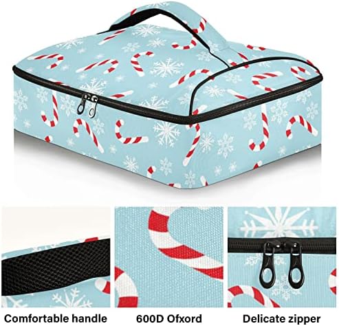 Nfmili Christmas Candy Snowflake Transferola para uma bolsa de transportadora que quente e fria e isolada de entrega de alimentos com estética estética de bolso interno 15,75 × 11,81 × 3,94 polegadas