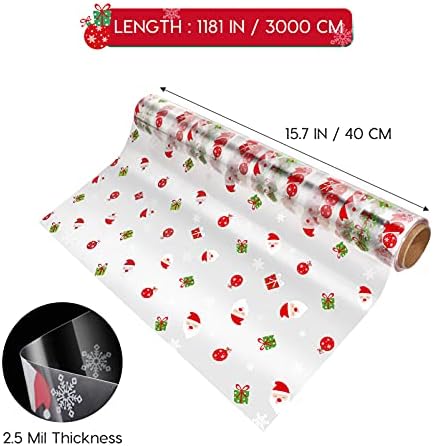 Toyvian Christmas Celofane Roll, 2. 5 mil de celofane de espessura, Papai Noel