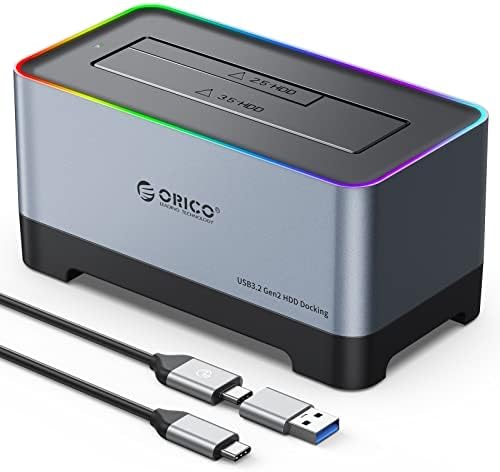 OROPO USB 3.2 para SATA Liga de alumínio de alumínio de disco rígido externo SATA RGB 2.5 ou 3,5 em HDD SSD Dock até 18TB