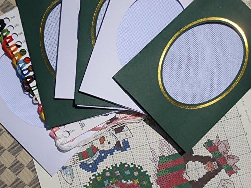 Coleção de cartões de felicitações 6 peças, kits de costura cruzada, 14CT, fios de algodão egípcio 19.5x13.5cm Kits de ponto cruzado 3x verde, 3x Kit de ponto de felicitações de Natal branco 3x