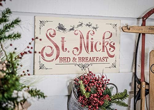 St Nick's Bed & Breakfast Stêncil por Studior12 | DIY Papai Noel Renas de rena Decoração de casa | Modelo Mylar reutilizável de sinal de madeira artesanal | Selecione o tamanho