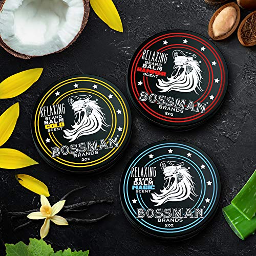 Pacote de variedades do Bossman Beard Balm - Bearding Helfing, Growth and Care Kit - Sactero e hidratante - Todos os 6 aromas