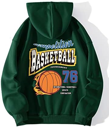 Redesyn Sweetshirts for Women - Basketball & Letter Graphic Kangaroo Pocketstring Hoodie térmico