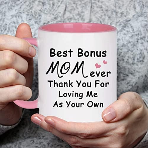 Bateruni Best Bonus Mom Gifts, Melhor Mãe Bonus Ever agradecimento por me amar como sua própria caneca, aniversário do dia das