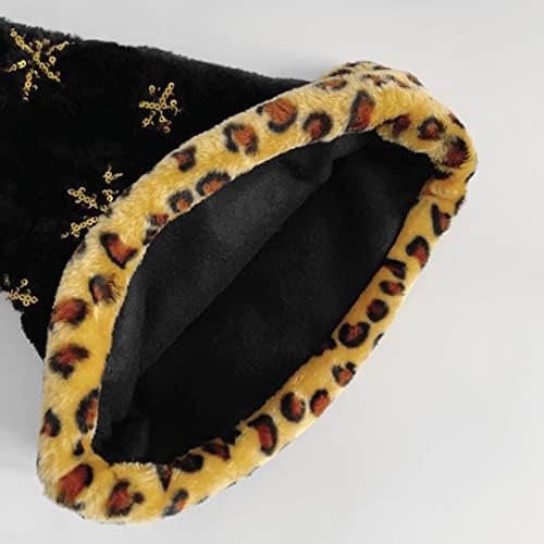 QTMY Black Leopard Christmas Papai Noel Hat com lantejoulas de floco de neve dourado para adultos Família Xmas do