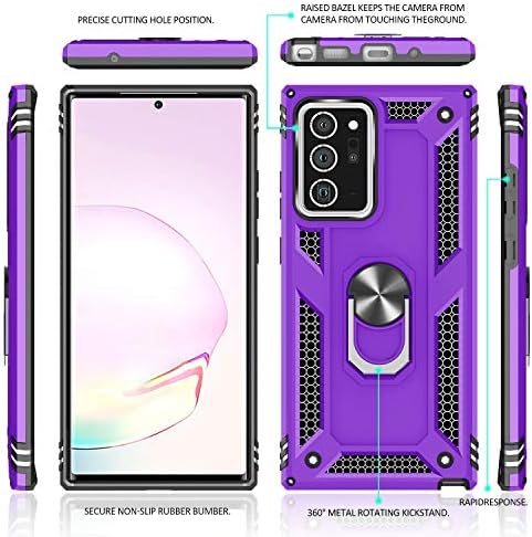 GRITUP COMPATÍVEL PARA SAMSUNG Galaxy Note 20 Caso Ultra com protetor de tela HD, capa de telefone protetora de nível militar com anel de kickstand magnético para o Samsung Galaxy Note 20 Ultra 5G Purple