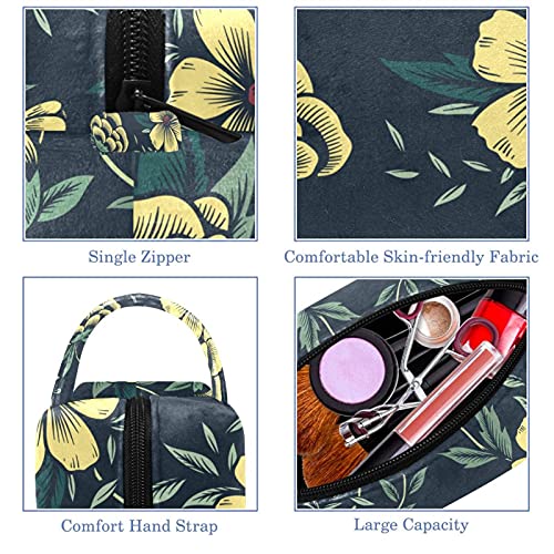 Bolsa de maquiagem Bolsa de cosméticos de viagem à mão Flores de fundo escuro Bolsa organizadora de higiene pessoal com zíper