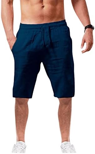 Shorts de linho de algodão beuu para homens, verão leve, shorts de praia de cordão