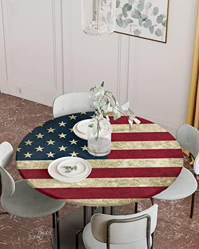 Independence Day Round Toel Toel Toel, bandeira americana Tabela de mesa de borda elástica patriótica Toils de mesa limpa à prova