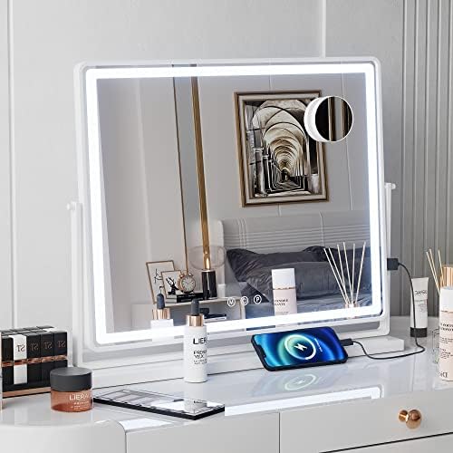 Richtop 23 × 18 polegadas Rectangular LED Makeup Vanity Mirror com luzes ， Espelho de maquiagem iluminado pela tela de toque de