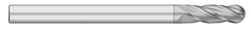 Titan tc98565 moinho de extremidade de carboneto sólido, comprimento extra longo, 4 flauta, nariz de bola, hélice de 30 graus, revestimento