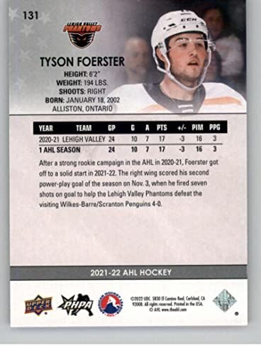 2021-22 Deck superior AHL 131 Tyson Foerster Star Rookies RC ROOKIE LEHIGH VALLE