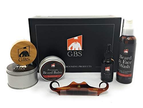 G.B.S Conjunto profissional de cuidados com barba- escova de cabelo redonda pequena, bálsamo de barba premium natural, óleo