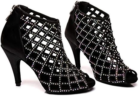 Minishion Women's Latin Salsa Cristais Cristals Sapatos de dança de cetim de cetim Sandálias de tornozelo L398