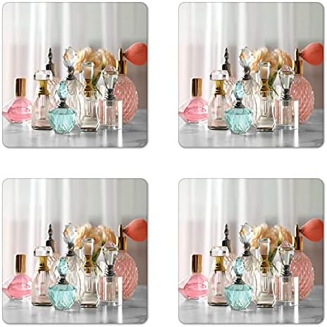 Conjunto de montanha -russa de perfume de Ambesonne de 4, diferentes recipientes vintage de aromas aromáticos de fragrâncias