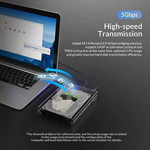 Yebdd Transparent 3.5 '' Gabinete em disco rígido para 2,5/3,5 '' SSD HDD Caixa de disco rígido SATA para USB3.0 HDD