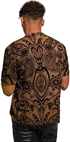 VERDUSA Men's Casual Paisley Print Short Sleeve Collar Button Down camisa