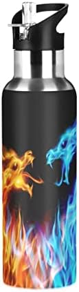 Kcldeci Red Blue Fire Dragon Sports Garrafa de água de 20 oz de palha Prove de vazamento de vácuo garrafas de água inoxidável