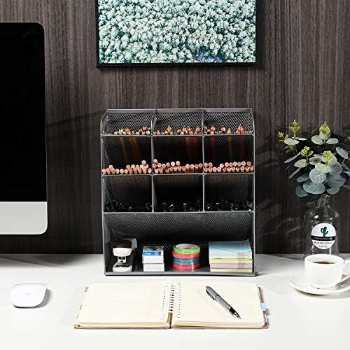 Organizador de mesa de mesa Easypag Mesh Organizador multifuncional de canetas estacionárias para materiais de arte para escritório em casa, prata