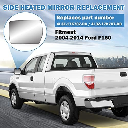 Driver lateral esquerdo Espelho aquecido Compatível com vidro com 2004-2014 Ford F150-Retrocupação lateral externa