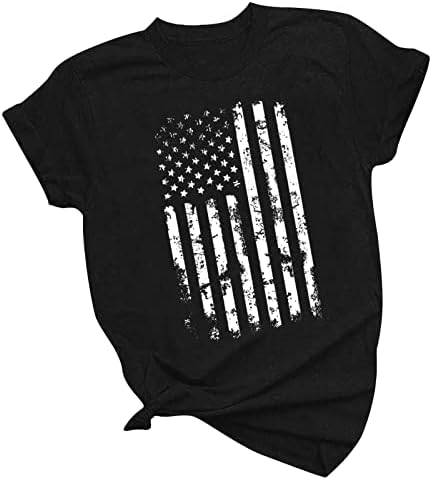 Camiseta de verão para mulheres fofas gráficas de picada de manga curta Tops casuais mais tamanhos de tamanho solto American Flag Vintage Tees 2023